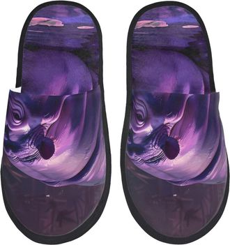 Generic Camping Slippers Purple Hippo In Water Soft House Shoes Anti-Slip Sole Fuzzy Slippers Bedroom Sleepers For Winter Travel M