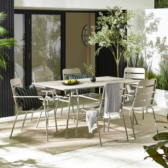 Furniturebox Furniturebox UK Leros Metal 6 Seat Garden Dining Set in Stone | Size: 6 Person