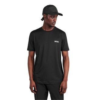 HUGO BOSS Heren Wedstrijd Logo Crew Hals T-shirt (Zwart)