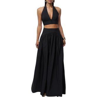 JLUXLABEL Haven Halter Crop Top & Maxi Skirt Set in Black at Nordstrom, Size Medium