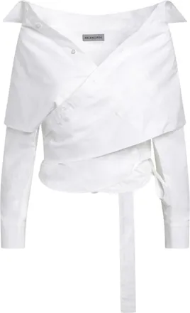 Balenciaga Off-shoulder Blouse - Dames - Blouses - Wit - XS - Katoen - Overhemden