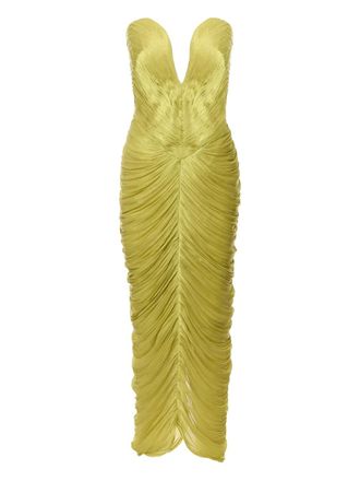 Ana Radu draped strapless maxi dress - women - Polyester - S - Yellow