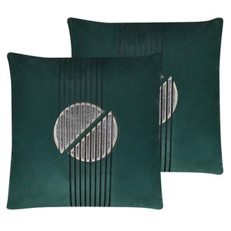 Beliani Conjunto De 2 Cojines Decorativos Verde Terciopelo Patr&oacute;n Geom&eacute;trico 45 X 45 Cm Cremallera Dormitorio Sala De Estar Glamour Ceropegia