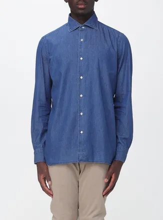 Borrelli Napoli Camicia Luciano in cotone con collo francese e maniche lunghe