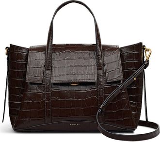 Radley London The Chancery - Faux Croc Medium Flapover Satchel Bag in Dark Oak at Nordstrom