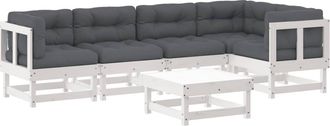 vidaXL Vidaxl - Juego De Muebles Jard&iacute;n 6 Piezas Y Cojines Madera Maciza Blanco