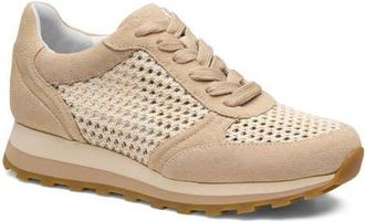 Johnston & Murphy Piper Knit Panel Sneaker in Sand Suede/crochet at Nordstrom, Size 6.5