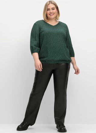 Sheego Longbluse SHEEGO, Damen, Gr. 44, gr&uuml;n (tiefgr&uuml;n, gemustert), 100% Viskose, gemustert, mehrfarbig, V-Ausschnitt, Blusen Longbluse