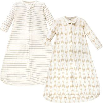 Hudson Baby Cotton Long-Sleeve Wearable Sleeping Bag in Neutral Giraffe at Nordstrom