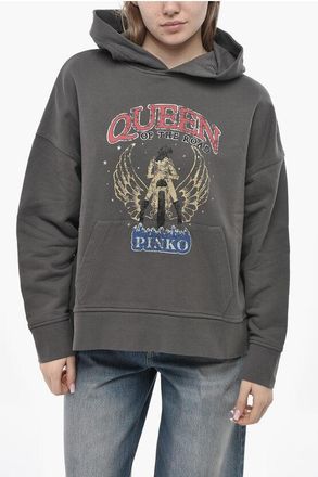 Pinko Brushed Cotton Hoodie QUEEN with Print size Xs