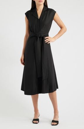 DKNY Notch Collar Sleeveless Midi Dress in Black at Nordstrom, Size 12