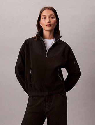Calvin Klein Sudadera De Felpa Polar Con Cuello Con Cremallera