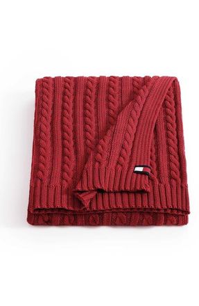 Tommy Hilfiger Cable Knit Throw in Navigator Red at Nordstrom