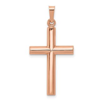 Diamond2Deal 14K Rose Gold Brushed and Polished Hollow Cross Pendant