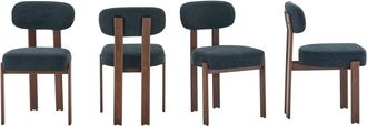 Urban Meuble Set de 4 sillas de comedor de lino negro con respaldo curvado