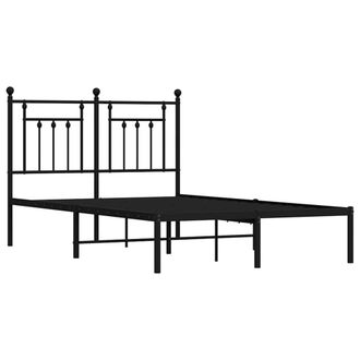 Berkfield Home Metal Bed Frame with Headboard Black 135x190 cm Double