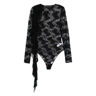 Os&eacute;ree Tops, Dames, Zwart, L, Body met kanten ruchesmouwen