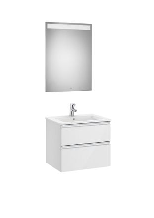 Roca Roca - Pack Mueble Base De 2 Cajones + Lavabo Central + Espejo Led The Gap Color: Blanco Brillo