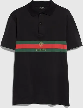 Gucci Cotton Jersey Polo Shirt With Print, Size XXXL, Black