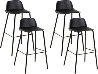 Beliani Beliani - Set of 4 Modern Bar Stools Black Plastic Synthetic Seat Metal Painted Legs Kitchen Chairs Mora