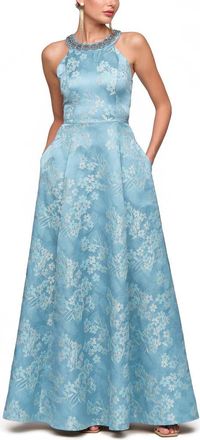 JS Collections Donatella Floral Jacquard Gown in Adriatic Blue at Nordstrom, Size 12