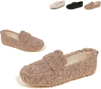 Generic 2026 New Womens Fuzzy Loafers Warm Faux Fur Cozy Indoor Outdoor Slip On Loafers Shoes Plush Anti-Slip Flat Shoes Walking Casual Shoes (Brown,4.5)