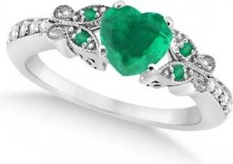 Allurez Butterfly Genuine Emerald & Diamond Heart Engagement 14K W Gold 1.31ct