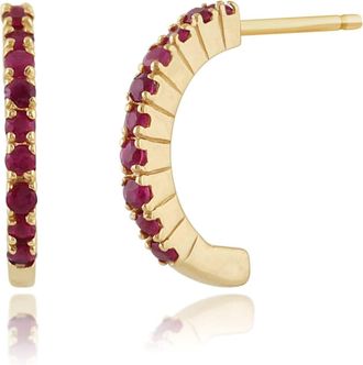 Gemondo Classic Round Ruby Half Hoop Style Earrings in 9ct Yellow Gold