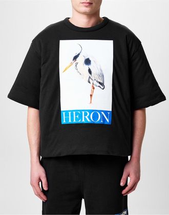 Heron Preston Mens Heron Bird Painted Logo Padded T-Shirt Black Clothing > Polo & T-Shirts