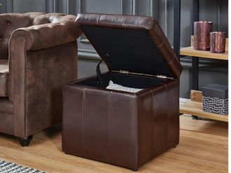 Vente-Unique Pouf portaoggetti SERAFINO in similpelle - Marrone