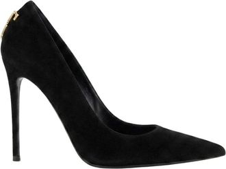 Elisabetta Franchi D&eacute;collet&eacute; van su&egrave;de met logodetail - Dames - Pumps - Zwart - 36 EU - Su&egrave;de - Schoenen