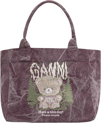 Ganni Bolso Tote Mediano con Forest Teddy - Bags - Mujer - Multicolor - ONE SIZE