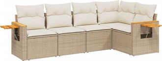 vidaXL Vidaxl - Juego De Sof&aacute;s Jard&iacute;n Con Cojines 5 Pzas Rat&aacute;n Sint&eacute;tico Beige