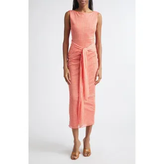 Toccin Wylie Tie Front Gingham Midi Dress at Nordstrom, Size X-Large