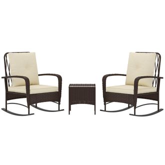OUTSUNNY Rattan Bistro Set Balcony Furniture With Rocking Chairs - Brown | TJ Hughes