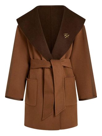 Karl Lagerfeld reversible belted coat - women - Wool/Polyester/Fabric - 40 - Brown