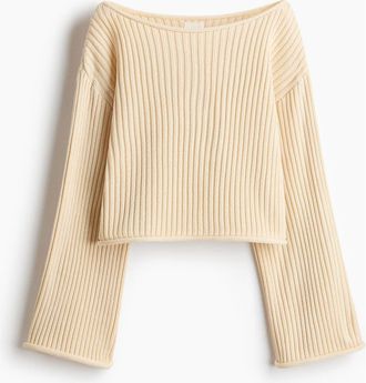 H&M Rib-knit Boat-neck Jumper in Light Beige at Nordstrom, Size X-Small
