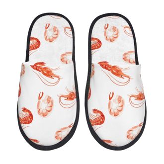 Generic Fleece Slippers Shrimp Funny Cool Print Cozy Plush Slippers Warm House Shoes For Indoor Hotel Men L
