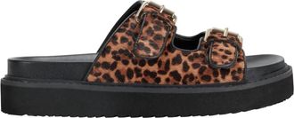 Marc Fisher Womens Agustaly Calf Hair Dual-Buckle Slide Sandals In Leopard