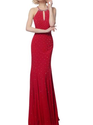 Jovani Beaded Jersey Dress In Red