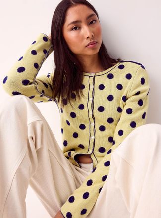 Damson Madder Womens Reversible polka dots merino wool Cardigan Sweater