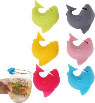OEM Marcadores De Vasos - Perchas De Silicona - Ideales Para Fiestas - Dise&ntilde;o &Uacute;nico Con Forma De Tibur&oacute;n - Juego De 6 - Multicolor