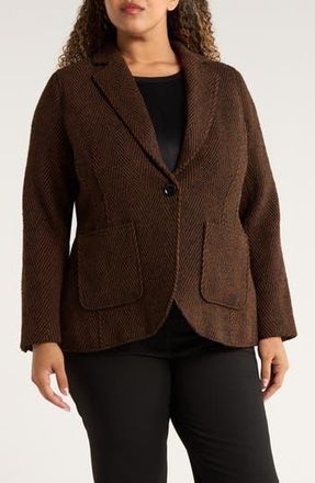 Universal Standard Kidjo Herringbone Tailored Wool Blend Jacket in Brown Herringbone/Black at Nordstrom Rack, Size Xl (26W-28W)
