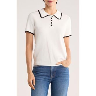 Adrianna Papell Contrast Trim Polo Sweater in Cream/Black at Nordstrom Rack, Size X-Large