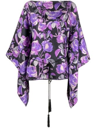 Roberto Cavalli rose-print silk blouse - women - Silk - 44 - Purple