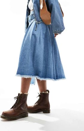 Dr. Martens 1460 Serena - Stivali in pelle color cuoio con 8 occhielli e interno in pelliccia-Marrone