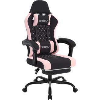 Woltu Sedia Gaming con MassaggioSedia da Gaming con Poggiapiedi TelescopicoPoggiatesta e Supporto Lombare Sedia da Ufficio Carico 150 Kg, Nero+Bianco