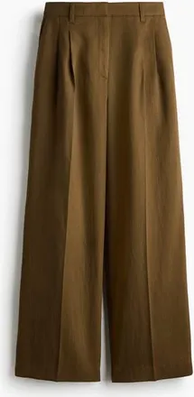 H&M Linen-blend Tailored Trousers in Dark Olive Green at Nordstrom, Size 14
