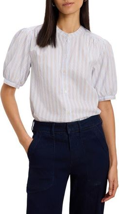 Nic+Zoe Eton Stripe Short Sleeve Button-Up Shirt in Blue Multi at Nordstrom, Size Xx-Large