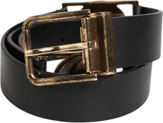 Dolce & Gabbana Mens Black Leather Gold Silver Coin Buckle Belt Calf